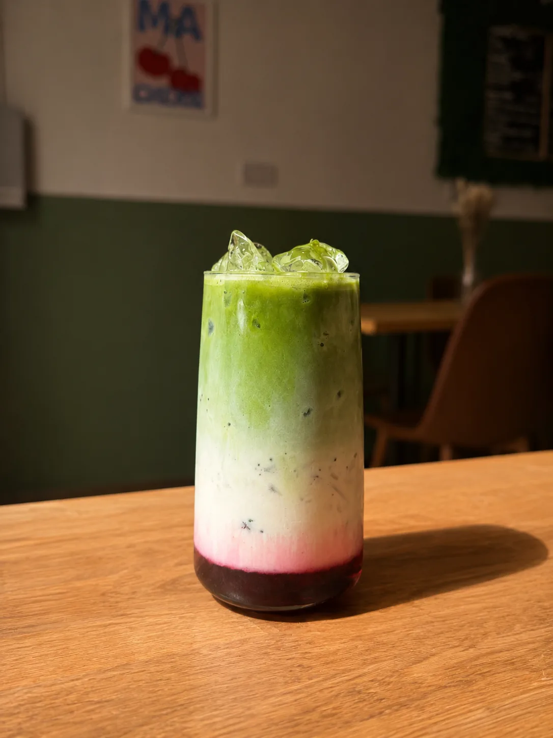 Layered matcha drink served at Blend Coffee Shop